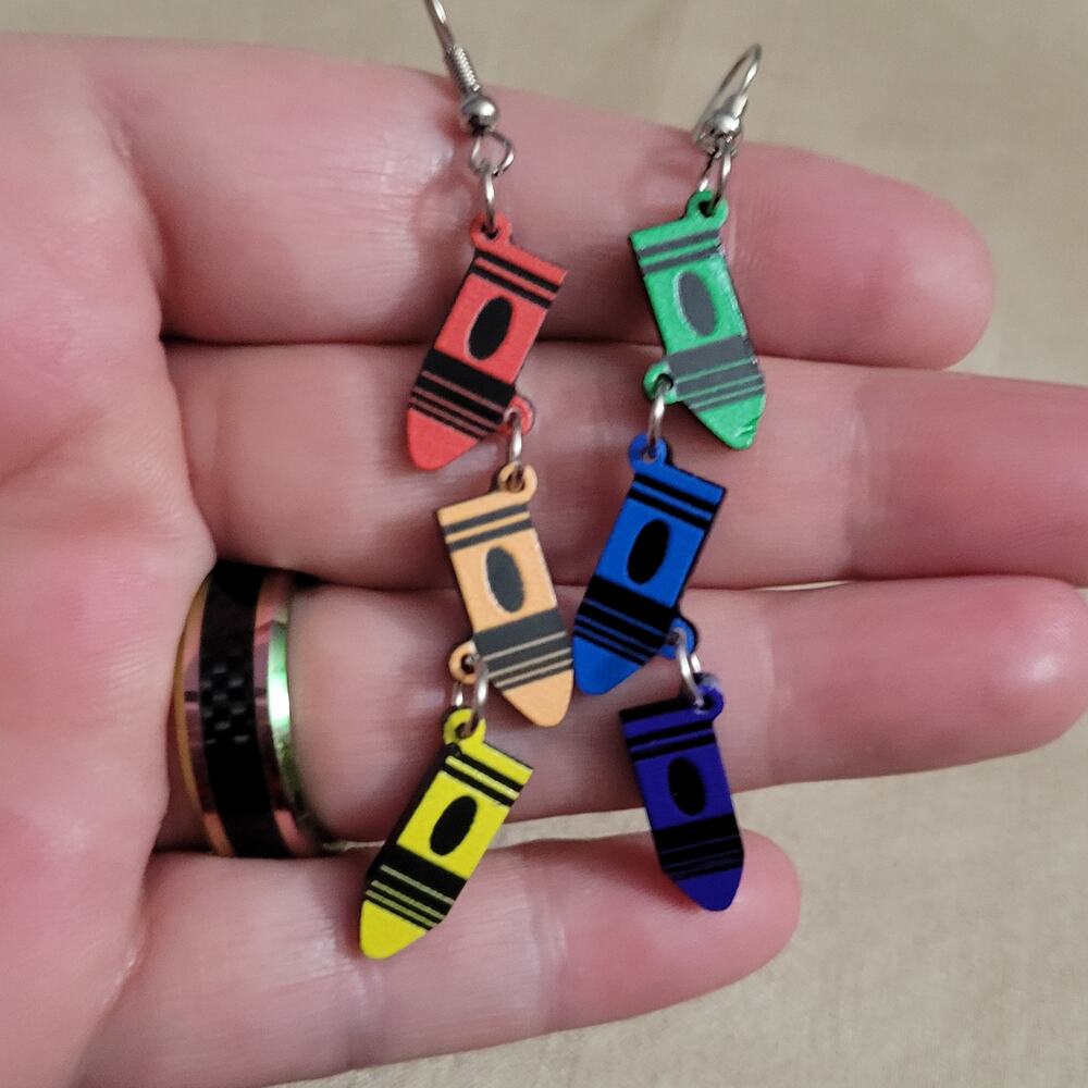 Rainbow colorful crayon hook earrings